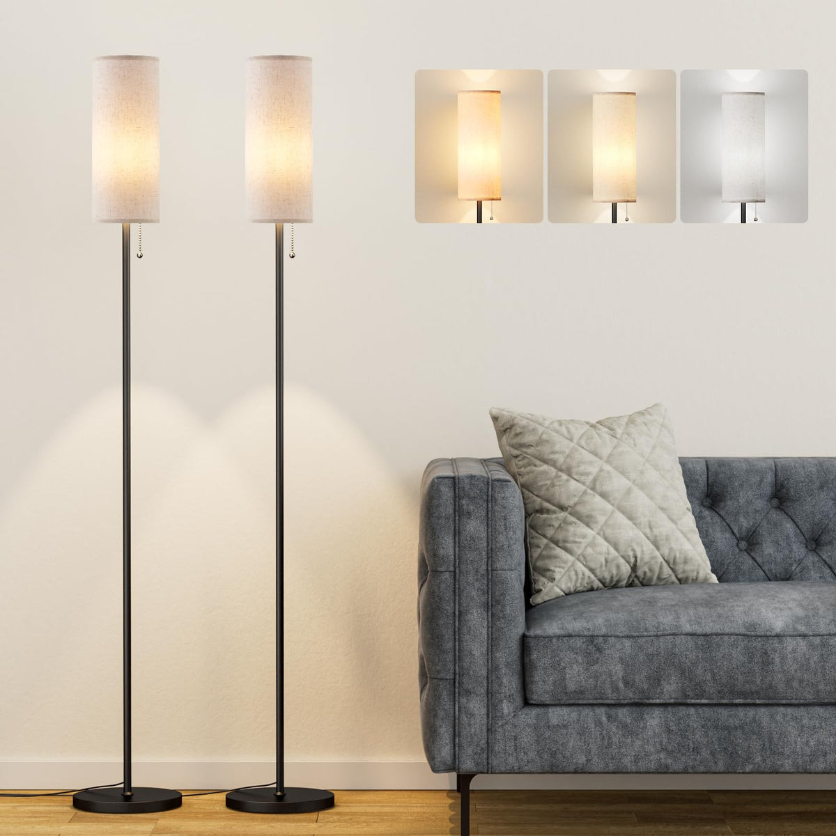 Ambimall 64" Floor Lamp with 9W LED Bulb & Beige Lampshade