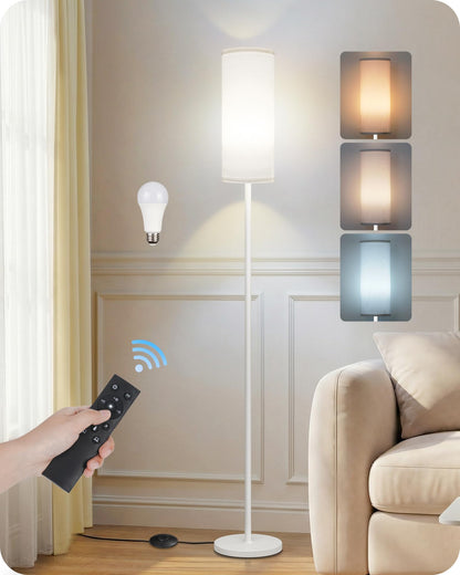 64.4” Slim Floor Lamp for Living Room with Magnetic Remote and Foot Switch, Dimmable Standing Tall Lamp Mood for Bedroom Nursery, 3 Color Temperatures, 1-Hour Timer,900LM Bulb Included,Beige E06LD05W1