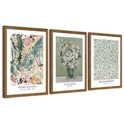 JLTULT William Morris Wall Art Set of 3, Solid Wood Frames, 16 x 24 in Each