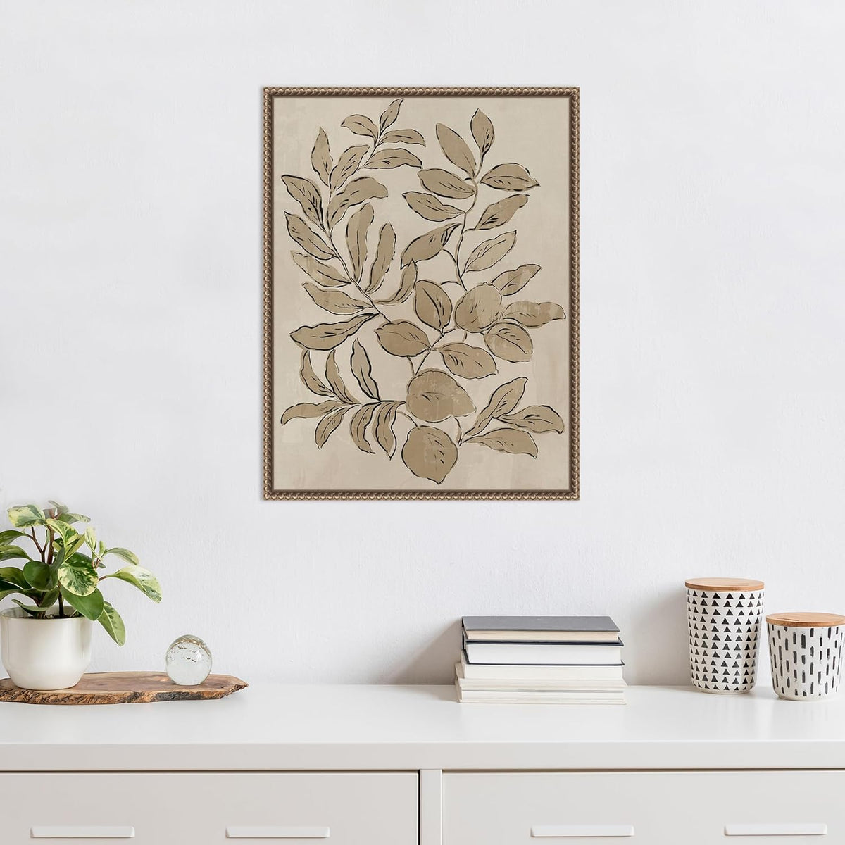 Amanti Art Framed Canvas Wall Art 24x18 Leaves Sketches I by Asia Jensen, Framed Wall Art Canvas, Flowers Artwork, Traditional Decor, Medium Poster Painting for Living Room, Bedroom, Bathroom,