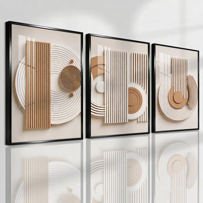 Pennimor 3Pc Abstract Geometric Aluminum Alloy Frame Wall Art 12x18in Black