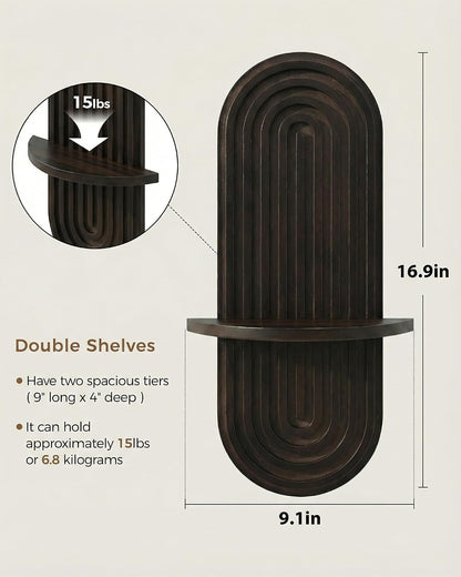 Bamworld Boho Wall Decor Plant Wall Shelf Wooden Plant Holder Walnut