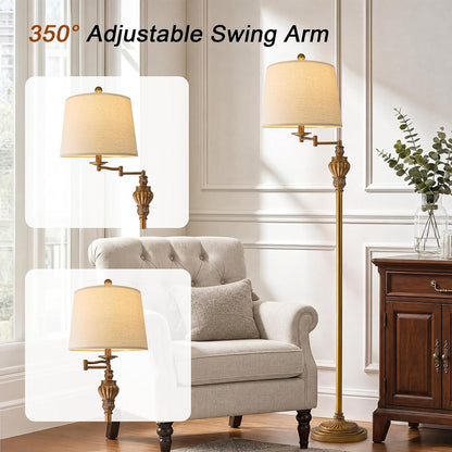 Vintage Floor Lamp with 350° Adjustable Swing Arm 61" Lamps for Living Room