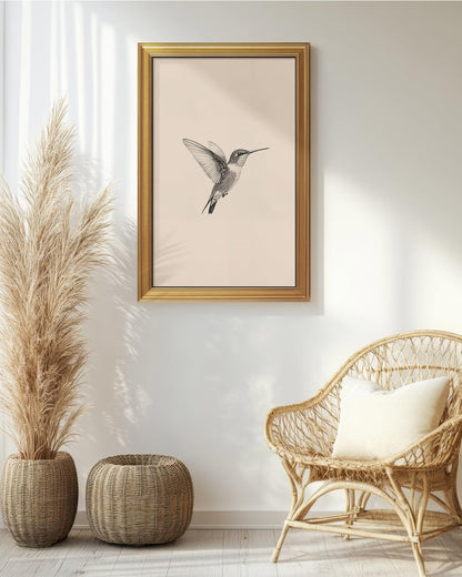 VIYYIEA Vintage Gold Framed Wall Art – Hummingbird Sketch, 8x10 IN
