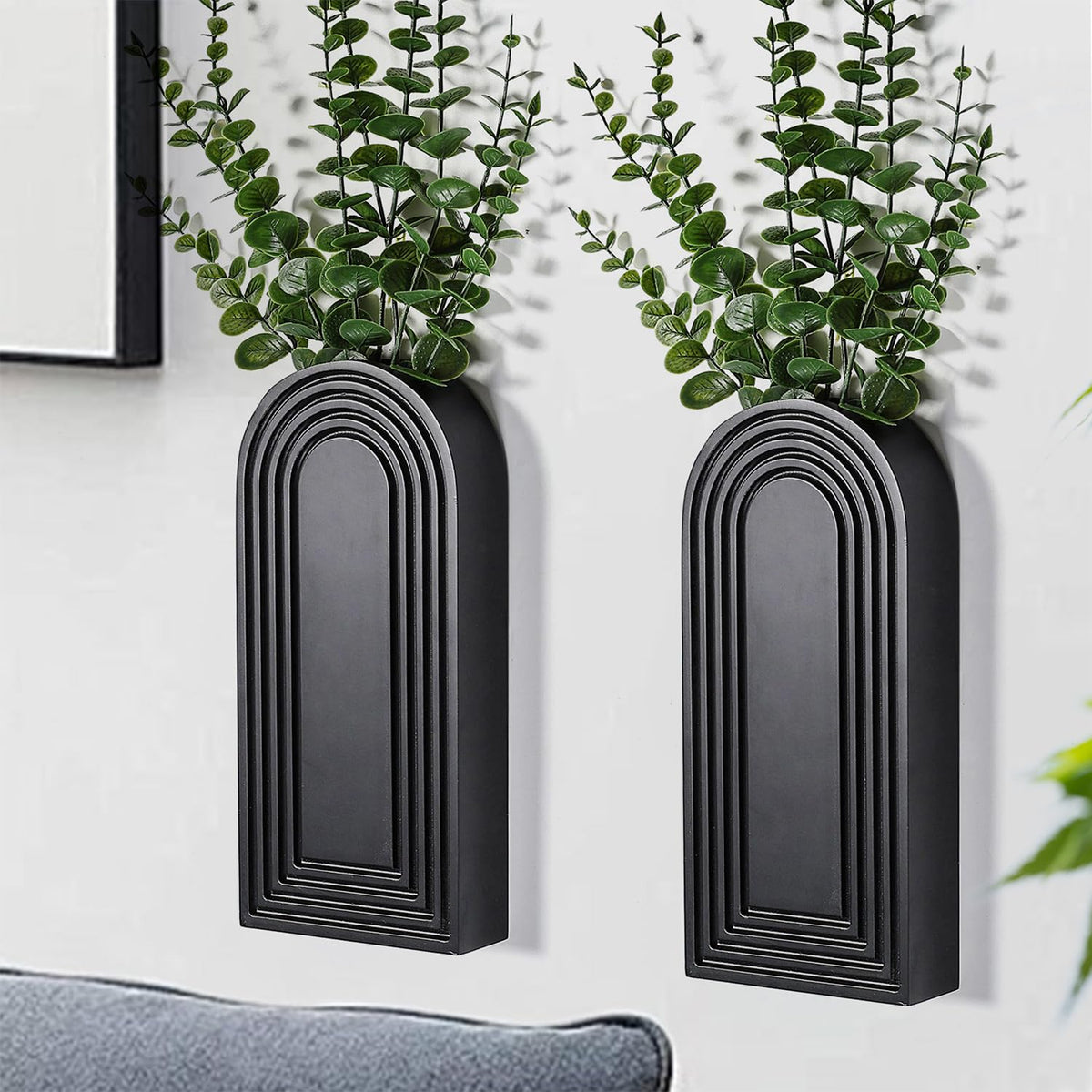 Dnnnii 2 Pack Wooden Wall Vase Set - Brown Finish Modern Farmhouse & Boho Wall Decor for Entryway, Hallway, Bathroom, Living Room, Dining Room, Narrow Spaces