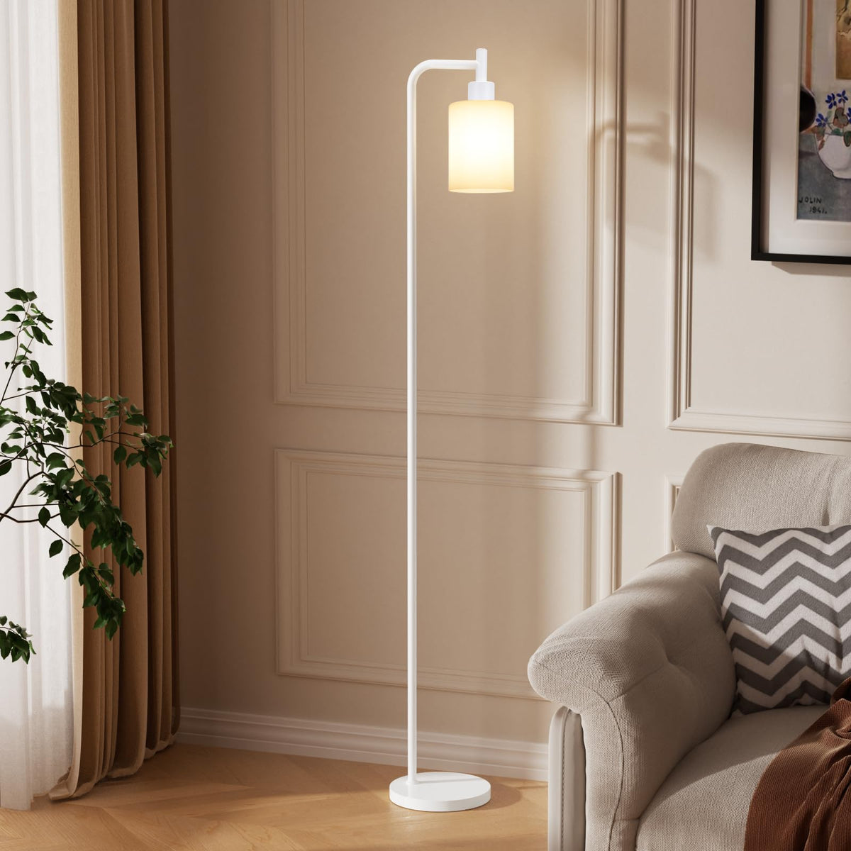 Ziisee Industrial Floor Lamp with Glass Shade - Black, LED Bulbs, Foot Pedal Switch, Easy Assembly