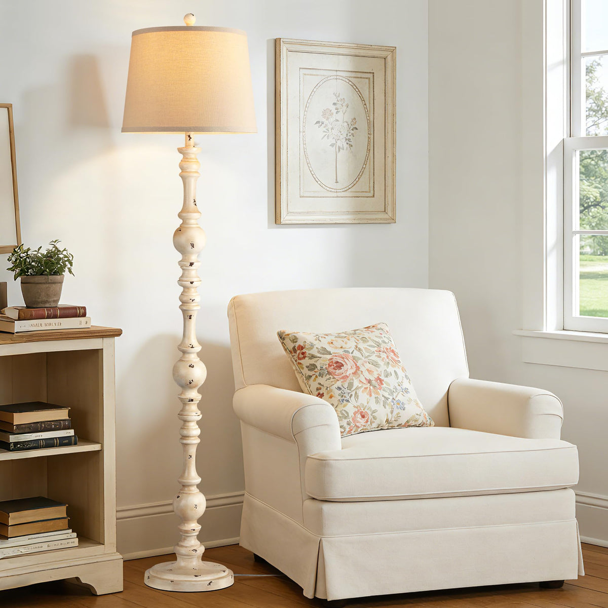 QiMH 61" Vintage Floor Lamp for Living Room, Farmhouse Lamps, Wood Grain