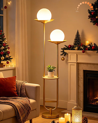 Lightdot 63IN Gold Floor Lamp Dimmable 3-Lights Globe LED Floor Lamps with 3000K Soft Warm White for Wedding/Party Tall Lamp with 5Lbs Heavy Base for Living Room/Bedroom/Sofa Beside/Corner Decor