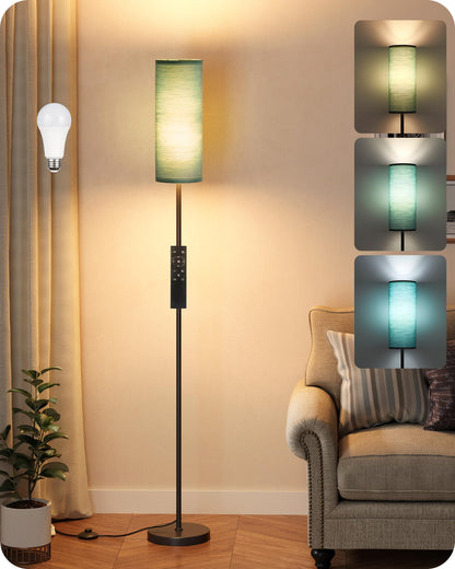 64.4” Slim Floor Lamp for Living Room with Magnetic Remote and Foot Switch, Dimmable Standing Tall Lamp Mood for Bedroom Nursery, 3 Color Temperatures, 1-Hour Timer,900LM Bulb Included,Beige E06LD05W1