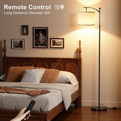 Ambimall 60" Floor Lamp with Remote and Stepless Dimmable Bulb, Black Pole