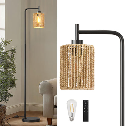 Oneach 66" Gold Floor Lamp for Living Room, Boho Floor Lamp with LED Bulb, Foot Switch, Rattan Shade, Industrial Tall Farmhouse Standing Lamp for Bedroom, Dining Room, Study Room, Office