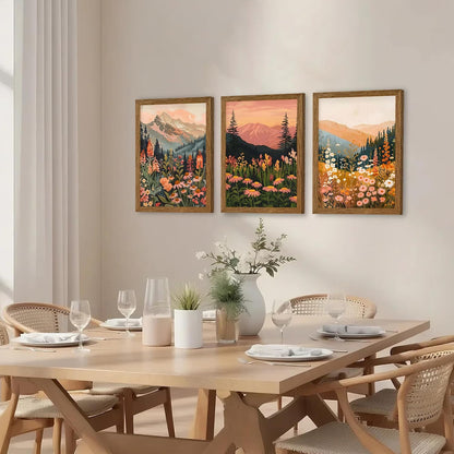 3 Piece Wildflower Mountain Wall Art Colorful Landscape Canvas Art 12x16in
