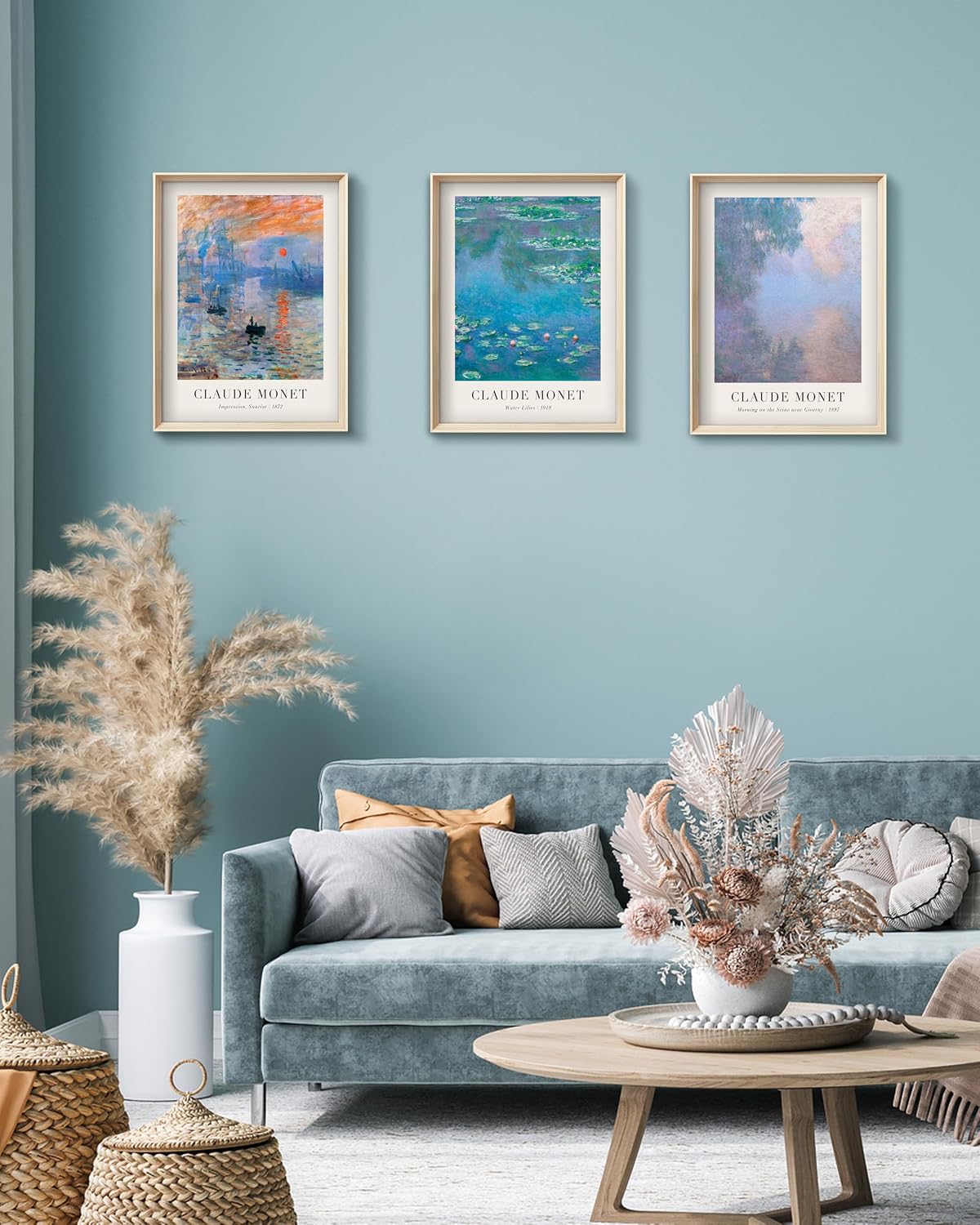 HesenDot Framed Claude Monet Water Lilies Canvas Wall Art Set of 3 12x16in