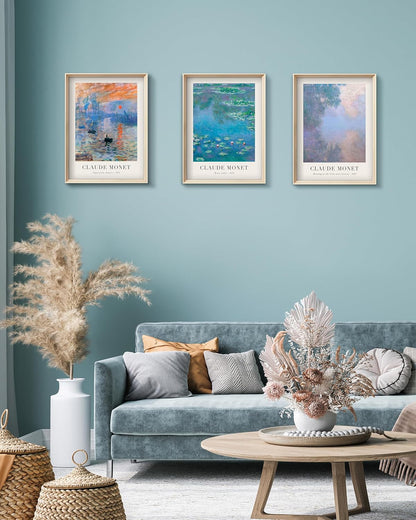 HesenDot Framed Claude Monet Water Lilies Canvas Wall Art Set of 3 12x16in