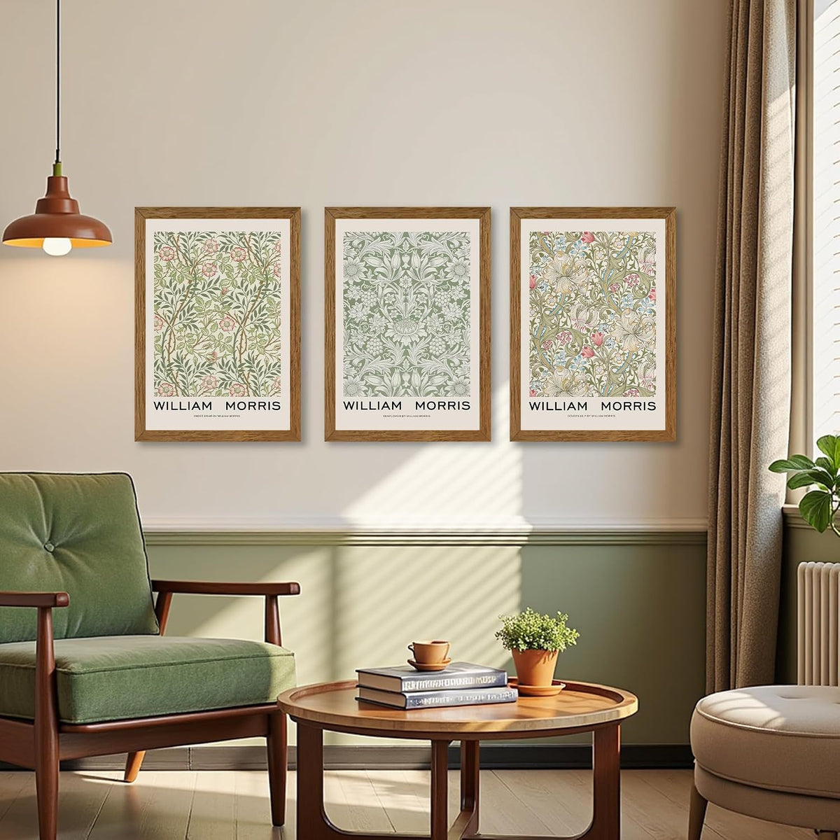 JLTULT William Morris Wall Art Set of 3, Solid Wood Frames, 16 x 24 in Each