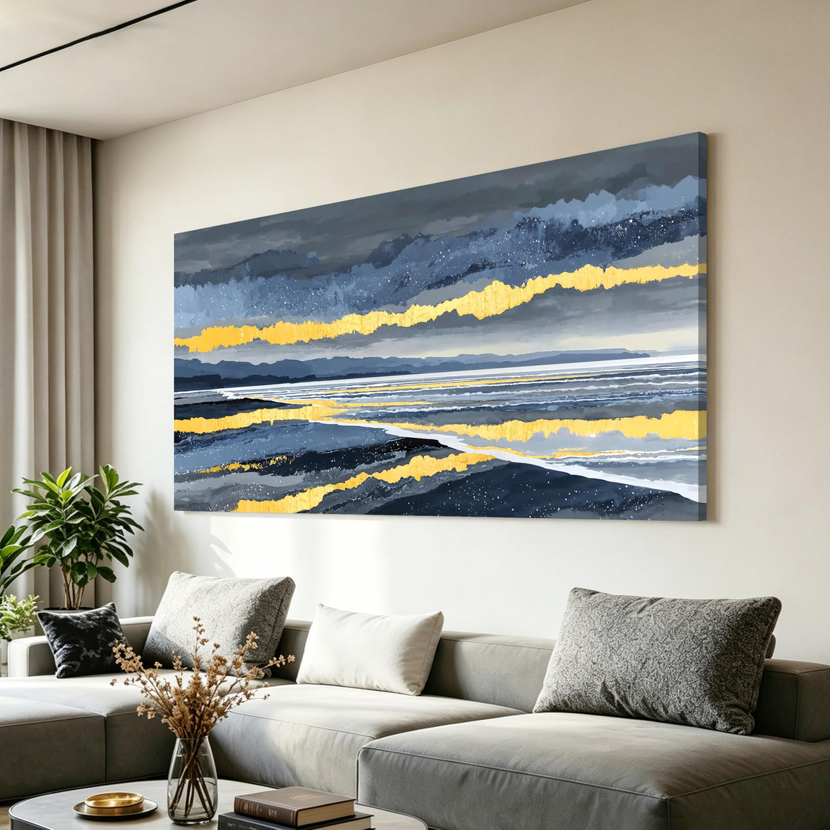 Framed Gold Wall Art for Living Room Tree Of Life Painting Picture 24x48 ln