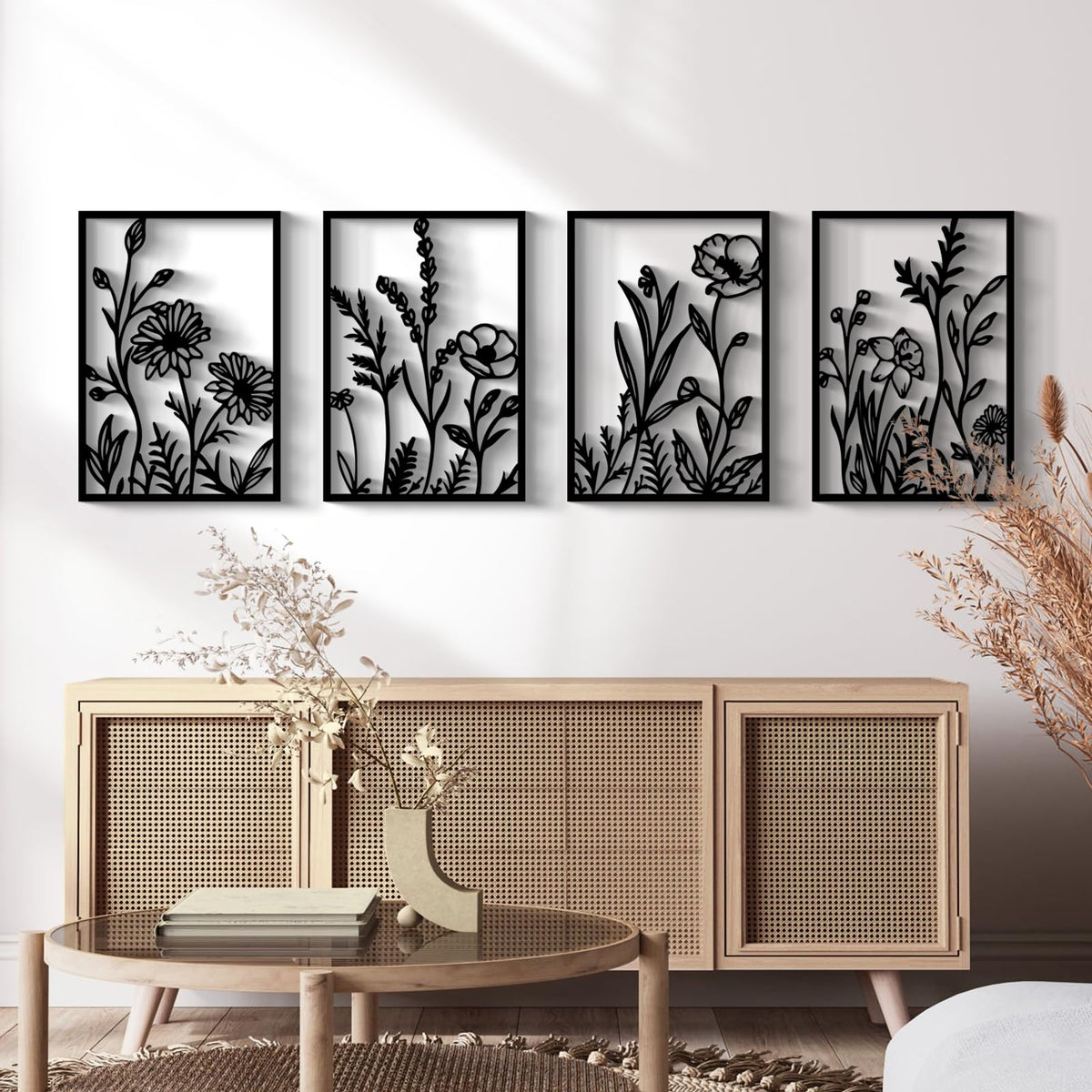 Glamativity 4 Pack Gold Wall Art Decor, Minimalist Single Line Real Metal Wall Art, Woman's Body Shape Abstract Wall Art (Gold Classic Style, 17 x 11.8'')