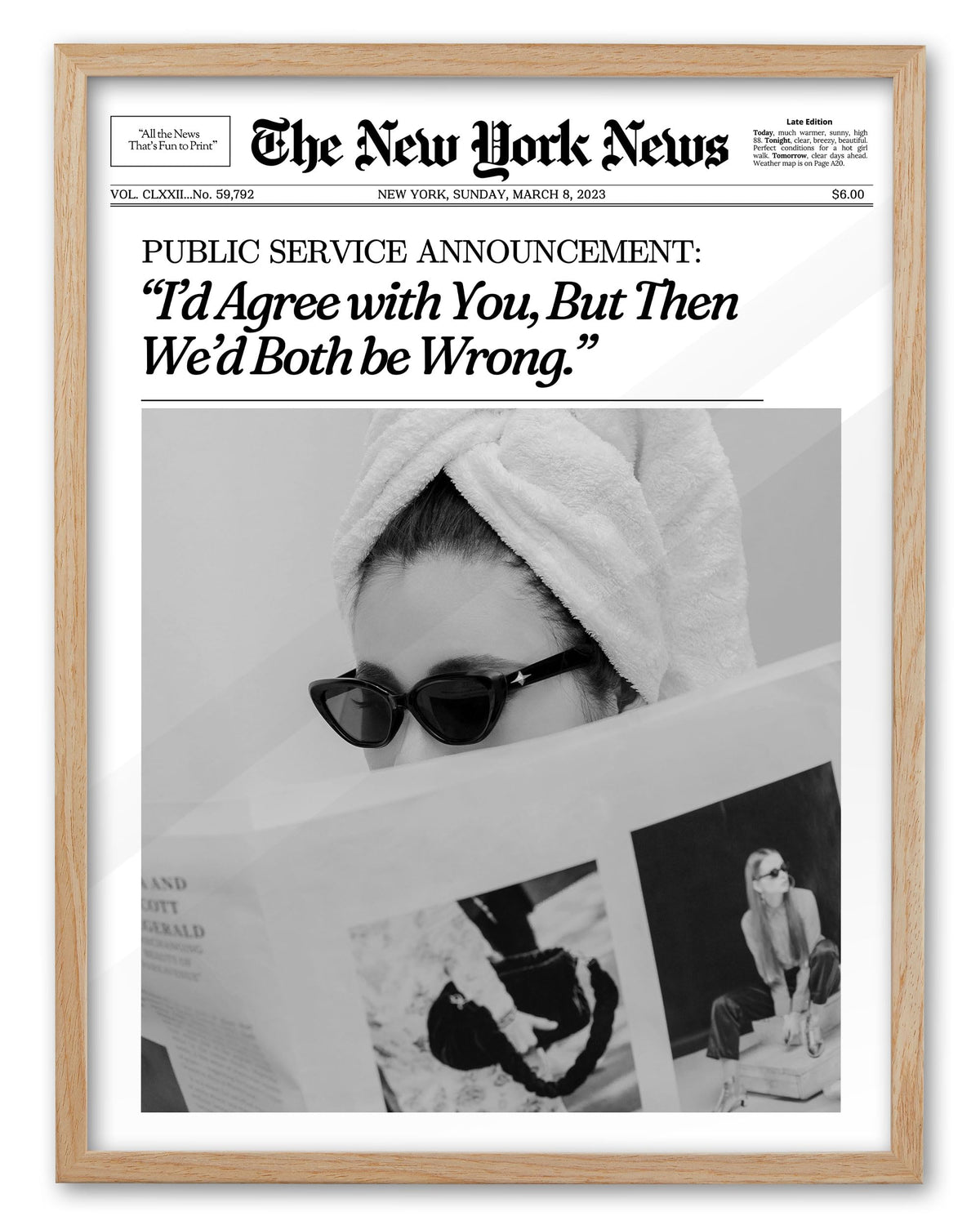 EcoHest 12x16 in Martini Newspaper Framed Wall Art for Bar Cart