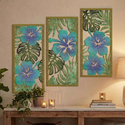 Threehoney 3 Pcs Tropical Wall Decor 3D Palm Leaf Wall Art, Classic