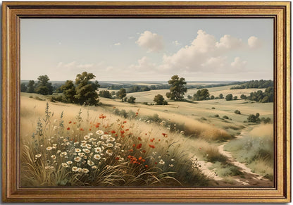 KBKBART Gold Framed Mountain Landscape Wall Art, Rustic Hills Canvas Print