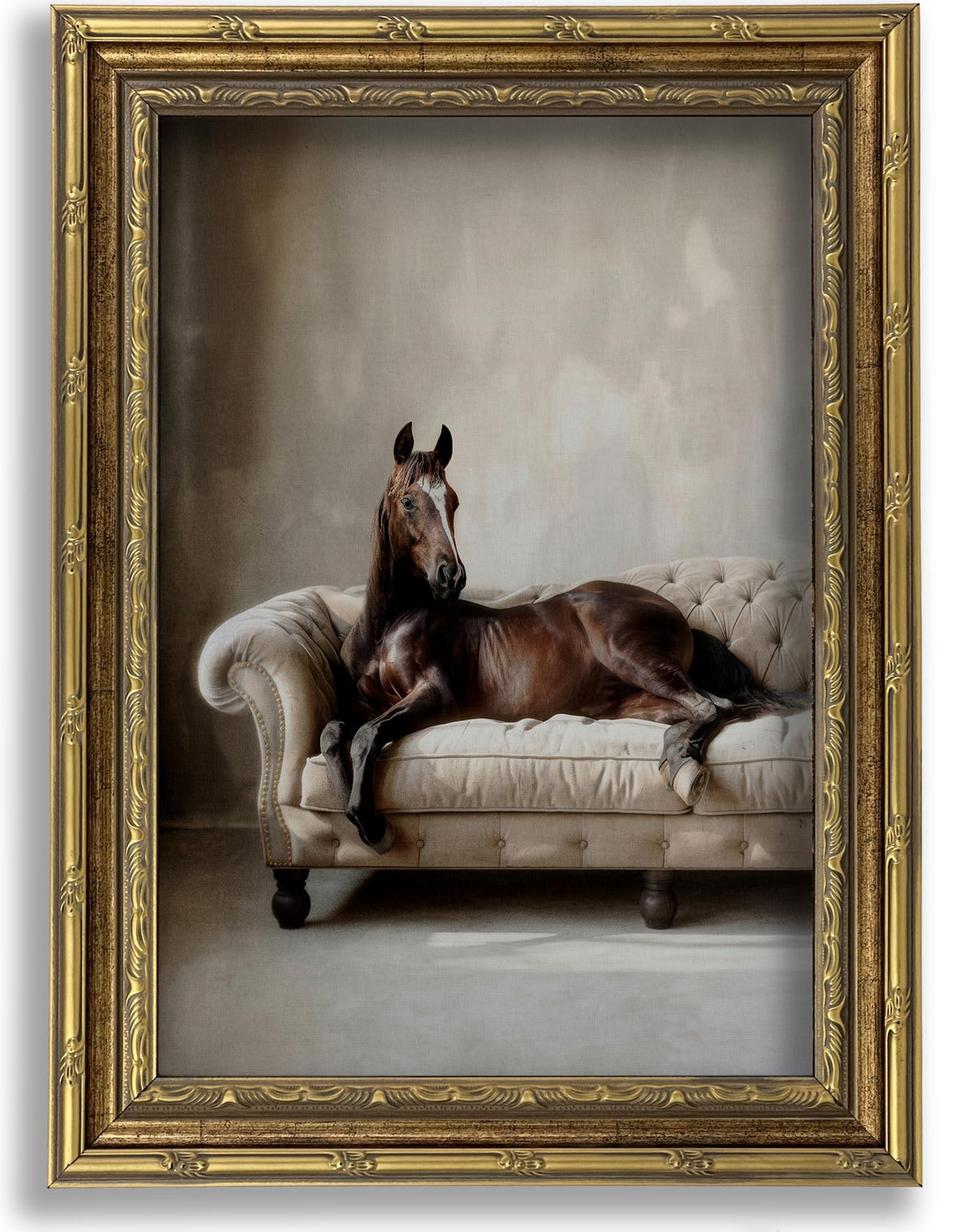 Vintage Gold Framed Moody Crane Canvas Wall Art