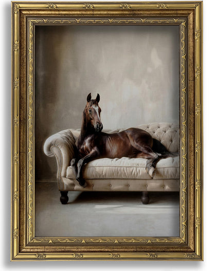 Vintage Gold Framed Moody Crane Canvas Wall Art