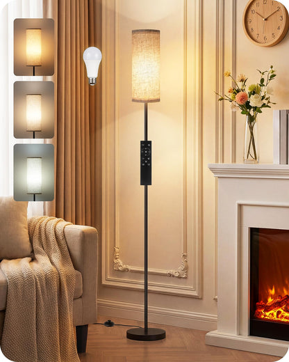 64.4” Slim Floor Lamp for Living Room with Magnetic Remote and Foot Switch, Dimmable Standing Tall Lamp Mood for Bedroom Nursery, 3 Color Temperatures, 1-Hour Timer,900LM Bulb Included,Beige E06LD05W1