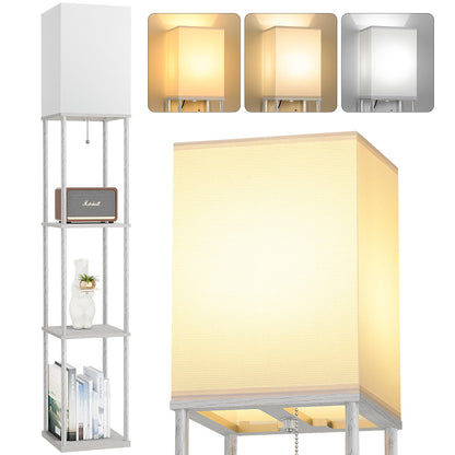 Floor Lamp with Shelves, 3-Tier Modern Square Bookshelf Standing Lamp Black