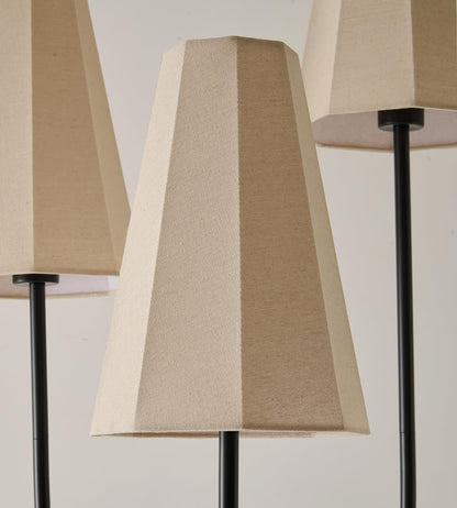 ZenGlimmer Artistic Vintage Floor Lamp, 3-Light Standing Lamps with Sculptural Curved Iron Base & Octagonal Linen Shades, Statement Lighting for Living Room, Bedroom, Studio