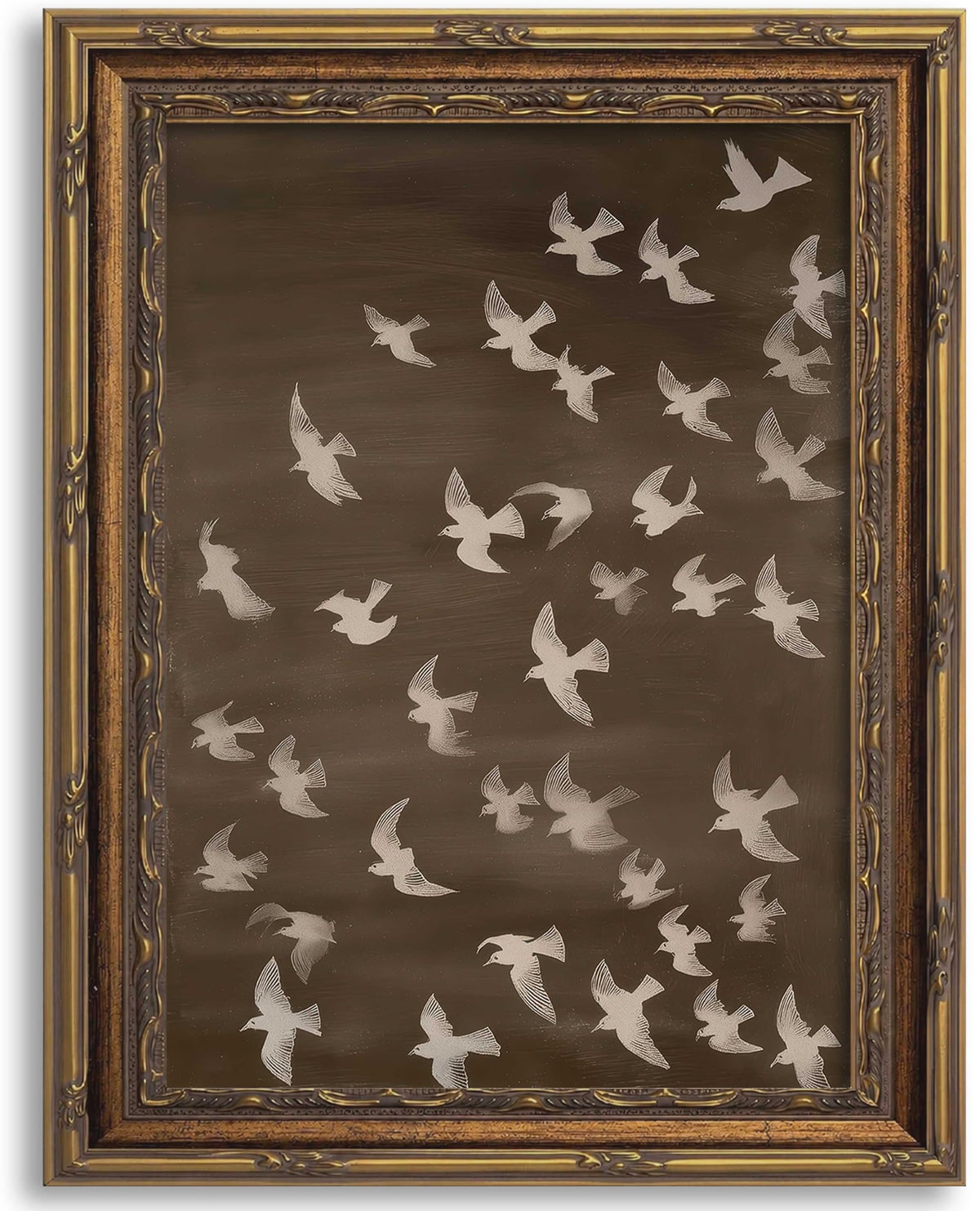 Gold Framed Sepia Lake Landscape Wall Art, Vintage Canvas Print 12x16