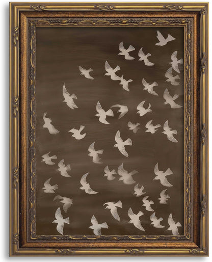 Gold Framed Sepia Lake Landscape Wall Art, Vintage Canvas Print 12x16