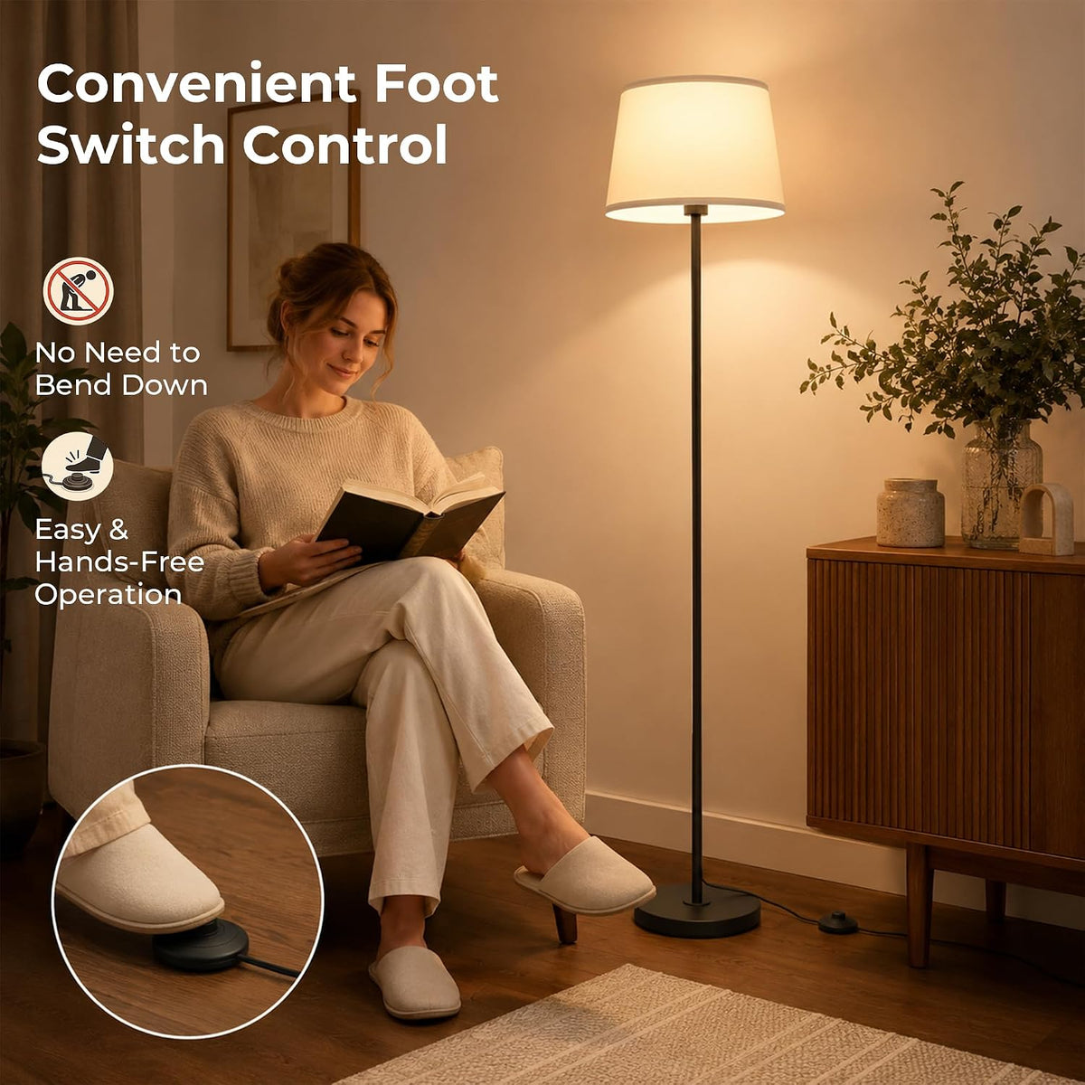 JUNNAI 61.8" Floor Lamp for Living Room, Modern Standing Lamp for Bedroom