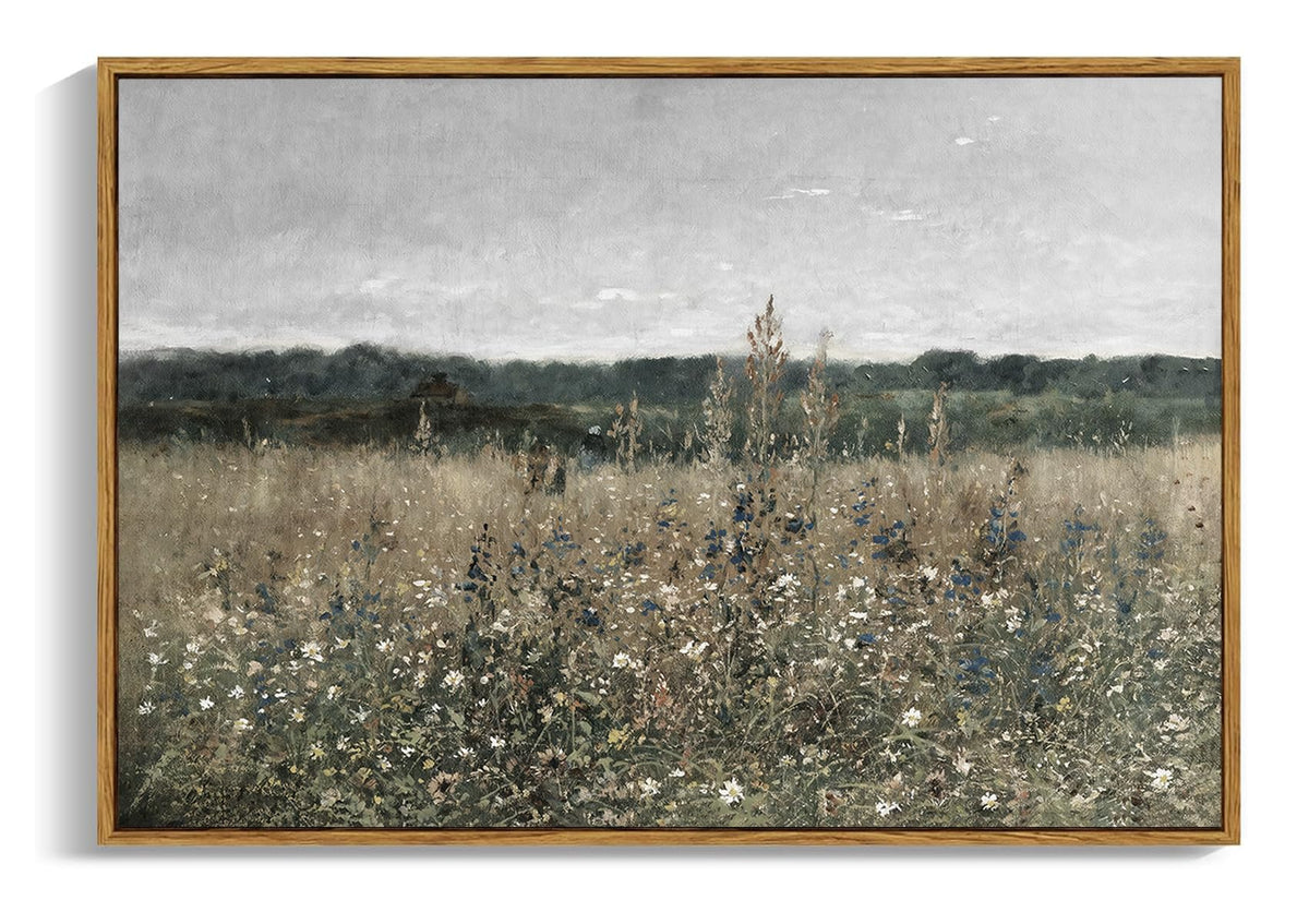 OIQArtOIQ Framed Vintage Wall Art Country Wildflower Canvas Art Paintings