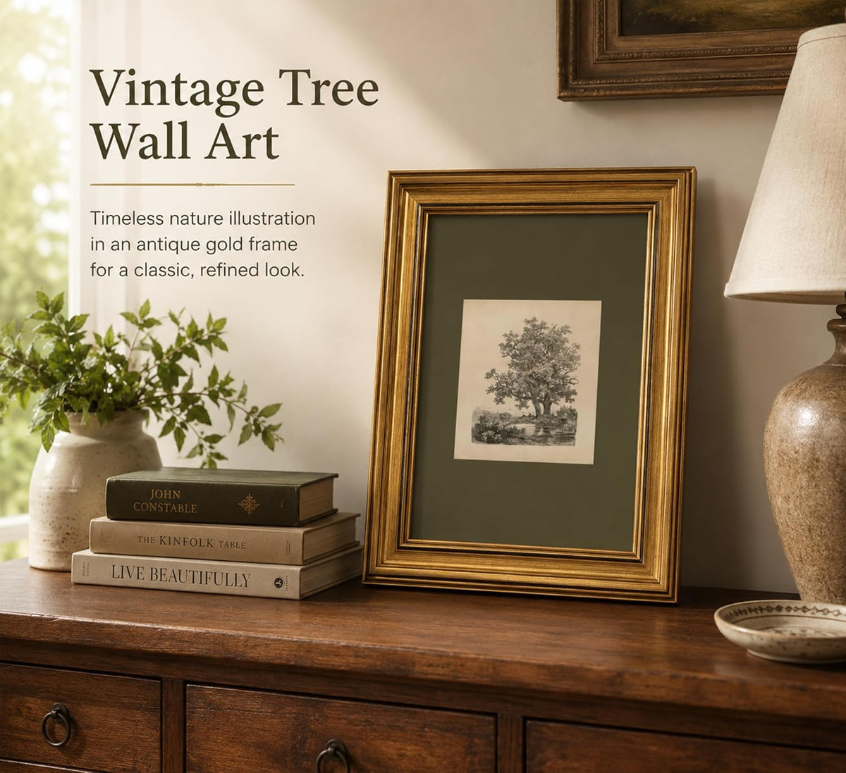 FKRYTYB Vintage Gold Framed oak Landscape Etching Wall Art 9x11in