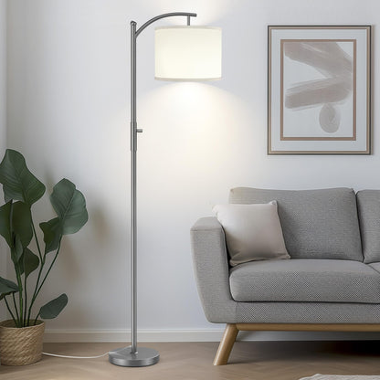 ROTTOGOON Dimmable Floor Lamp, Arc Floor Lamps for Living Room, Stepless Dimming Modern Standing Lamp with Linen Shade, Tall Lamp for Bedroom Office Dining Room- Black