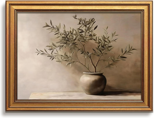 Vintage Botanical Wall Art, Gold Framed Olive Tree Paintings Wall Decor, Modern Farmhouse Still Life Canvas Prints, Plant Antique Pictures, Organic Modern Artwork for Living Room Bathroom 8x10 Inch