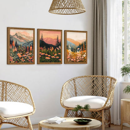 3 Piece Wildflower Mountain Wall Art Colorful Landscape Canvas Art 12x16in