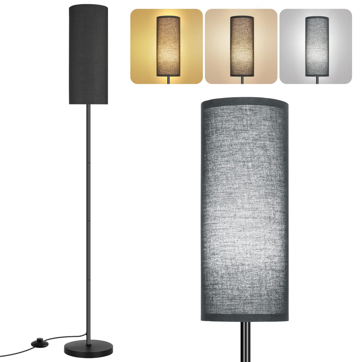 PARTPHONER Floor Lamp for Living Room, Modern Standing Lamps with Lampshade, Minimalist Tall Lamp with Foot Switch for Living Room, Bedroom, Kids Room, Office(Bulb Not Included)