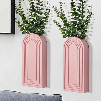 Dnnnii 2 Pack Wooden Wall Vase Set - Brown Finish Modern Farmhouse & Boho Wall Decor for Entryway, Hallway, Bathroom, Living Room, Dining Room, Narrow Spaces