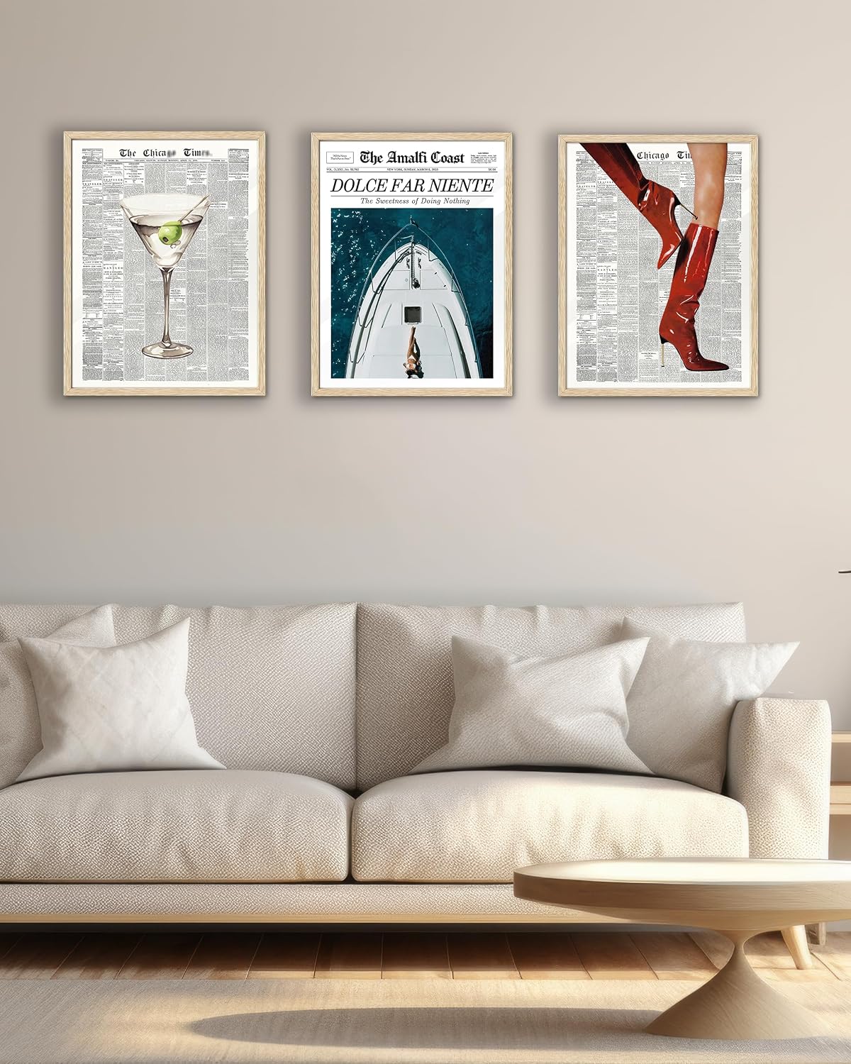 EcoHest 12x16 in Martini Newspaper Framed Wall Art for Bar Cart