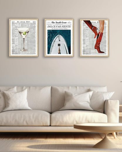 EcoHest 12x16 in Martini Newspaper Framed Wall Art for Bar Cart