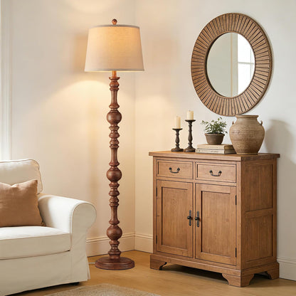 QiMH 61" Vintage Floor Lamp for Living Room, Farmhouse Lamps, Wood Grain