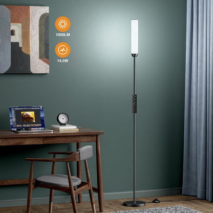 Ambimall LED Floor Lamp with Remote Control, Foot Switch, Black