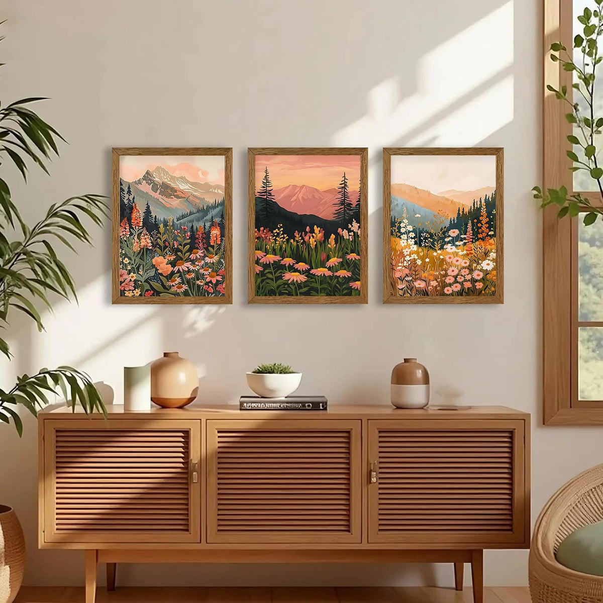 3 Piece Wildflower Mountain Wall Art Colorful Landscape Canvas Art 12x16in