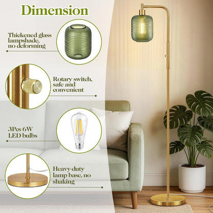 Modern Gold Green Floor Lamps for Living Room, 67" Bedroom Standing Lamp
