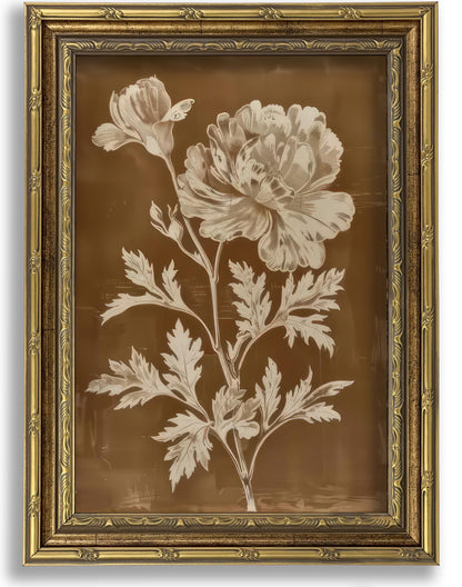 Vintage Gold Framed Moody Crane Canvas Wall Art