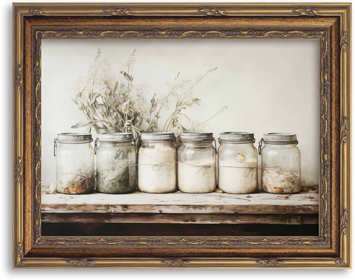 Gold Framed Sepia Lake Landscape Wall Art, Vintage Canvas Print 12x16