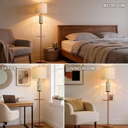 OYEARS Dimmable Farmhouse Floor Lamp for Living Room, 2-in-1 Rustic Floor Lamp with Main&Night Light,Linen Shade&Dual Switches, 65" Standing Lamp for Bedroom Office Corner Dining Room, Wood Pole Lamp