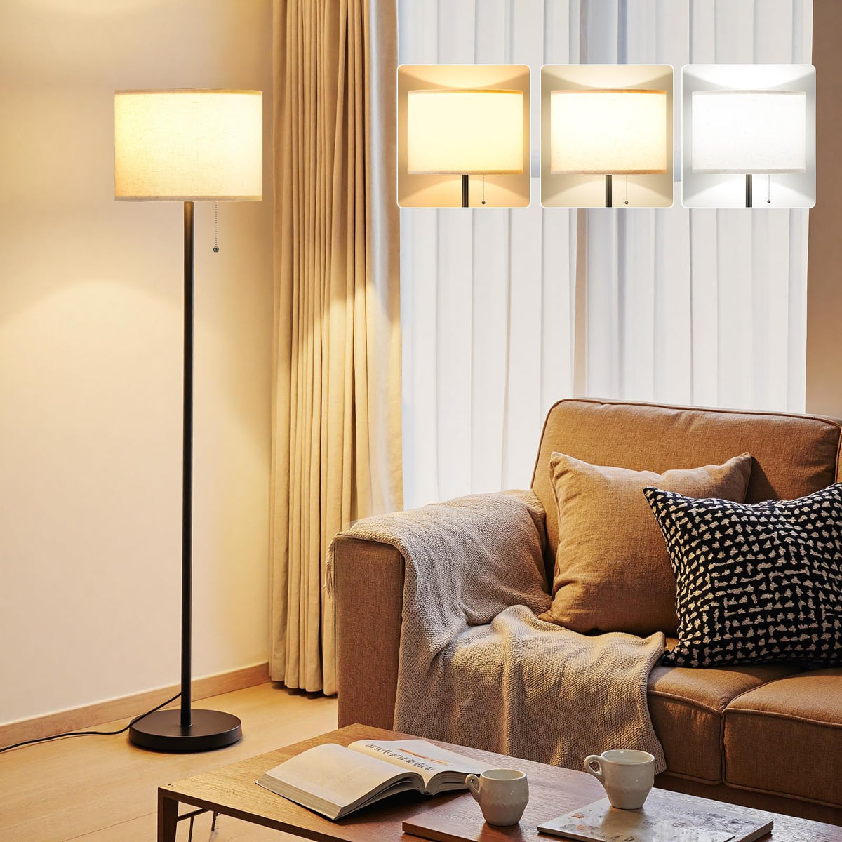Modern Floor Lamp Simple Design with White Shade & Foot Pedal Switch