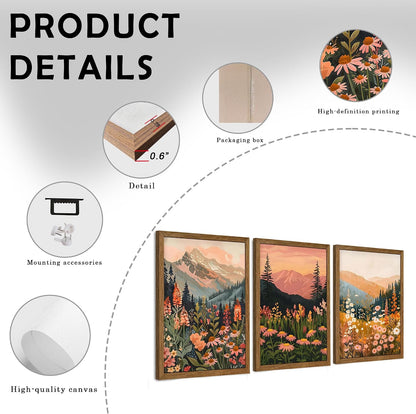 3 Piece Wildflower Mountain Wall Art Colorful Landscape Canvas Art 12x16in